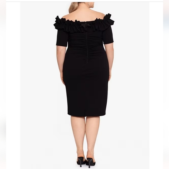 Xscape Women's Plus Size Knee Length Off The Shoulder Scuba Crepe Dress - Picture 4 of 16